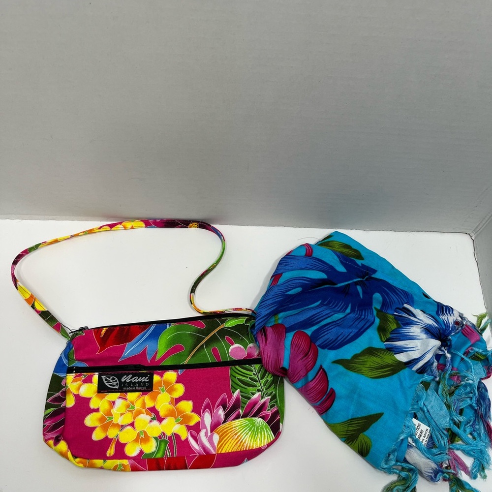 Nani Island Shoulder Bag And Cover Up Scarf Colorful Floral Tropical Colors New,